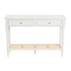 Console avec 2 tiroirs et étagère en cannage – Noyer / Noir / Blanc, Bois massif traditionnel, Utilisateur unique