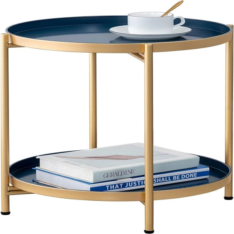 Table d'appoint métallique à 2 niveaux – Noir / Blanc / Jaune / Bleu or, Pliable, Utilisateur unique