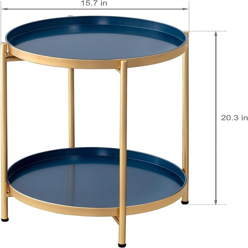 Table d'appoint métallique à 2 niveaux – Noir / Blanc / Jaune / Bleu or, Pliable, Utilisateur unique
