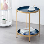 Table d'appoint métallique à 2 niveaux – Noir / Blanc / Jaune / Bleu or, Pliable, Utilisateur unique