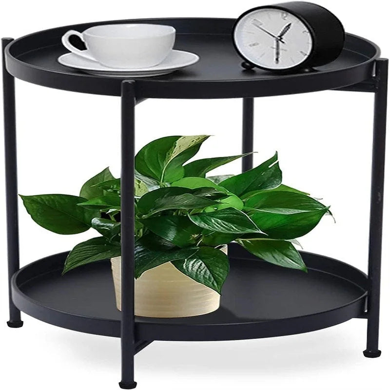 Table d'appoint métallique à 2 niveaux – Noir / Blanc / Jaune / Bleu or, Pliable, Utilisateur unique