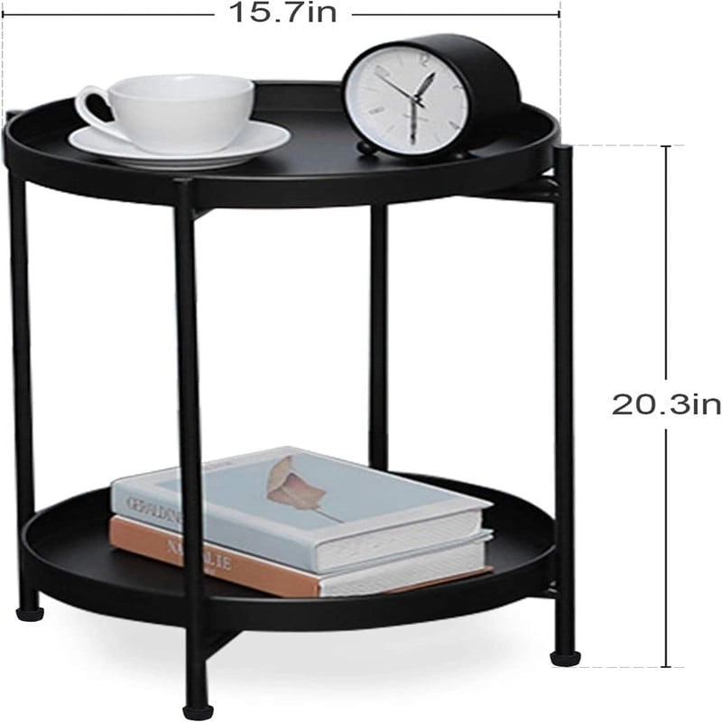 Table d'appoint métallique à 2 niveaux – Noir / Blanc / Jaune / Bleu or, Pliable, Utilisateur unique
