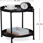 Table d'appoint métallique à 2 niveaux – Noir / Blanc / Jaune / Bleu or, Pliable, Utilisateur unique
