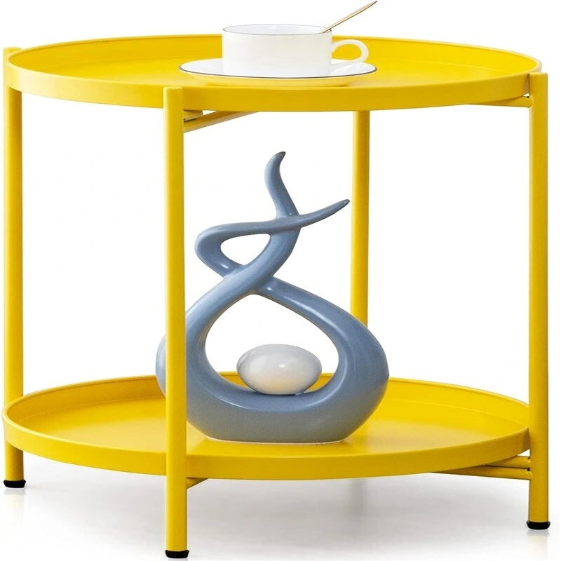 Table d'appoint métallique à 2 niveaux – Noir / Blanc / Jaune / Bleu or, Pliable, Utilisateur unique