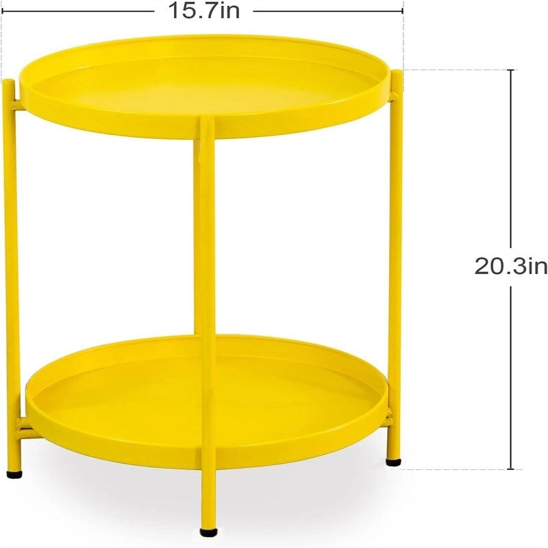 Table d'appoint métallique à 2 niveaux – Noir / Blanc / Jaune / Bleu or, Pliable, Utilisateur unique