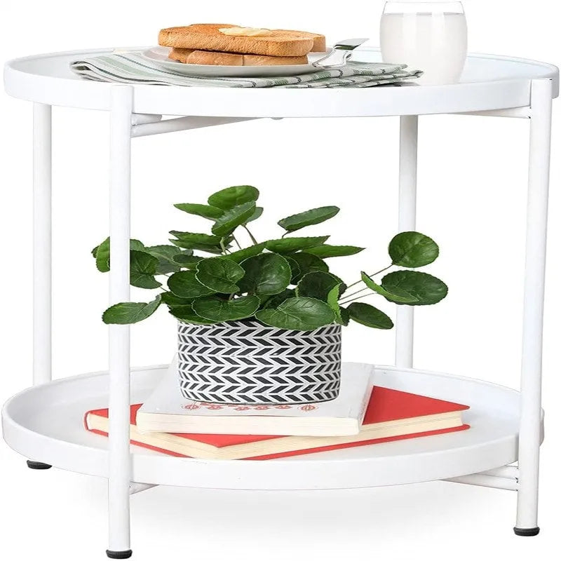 Table d'appoint métallique à 2 niveaux – Noir / Blanc / Jaune / Bleu or, Pliable, Utilisateur unique
