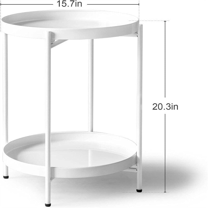 Table d'appoint métallique à 2 niveaux – Noir / Blanc / Jaune / Bleu or, Pliable, Utilisateur unique