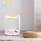 Table d'appoint métallique à 2 niveaux – Noir / Blanc / Jaune / Bleu or, Pliable, Utilisateur unique