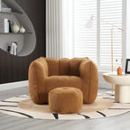 Fauteuil Poire en Tissu Bouclé avec Repose-pieds – Kaki Jaune / Café / Rouge Marron / Gris / Vert Olive, pour 1 à 2 Personnes