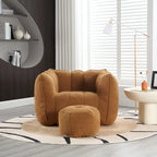 Fauteuil Poire en Tissu Bouclé avec Repose-pieds – Kaki Jaune / Café / Rouge Marron / Gris / Vert Olive, pour 1 à 2 Personnes