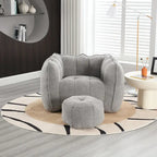 Fauteuil Poire en Tissu Bouclé avec Repose-pieds – Kaki Jaune / Café / Rouge Marron / Gris / Vert Olive, pour 1 à 2 Personnes