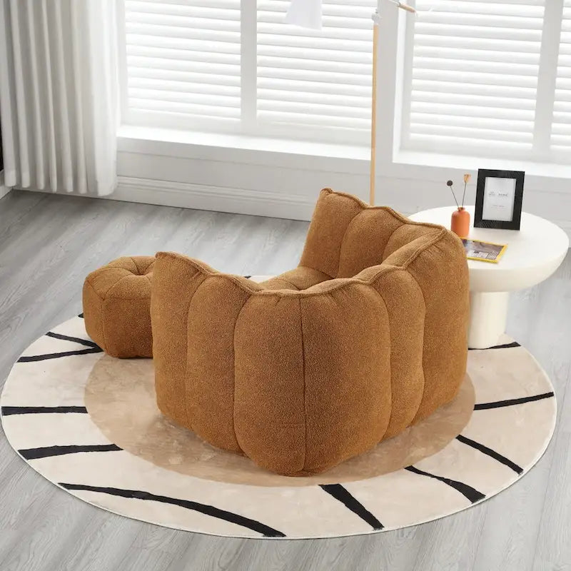 Fauteuil Poire en Tissu Bouclé avec Repose-pieds – Kaki Jaune / Café / Rouge Marron / Gris / Vert Olive, pour 1 à 2 Personnes