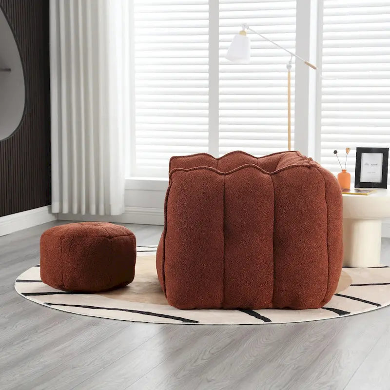 Fauteuil Poire en Tissu Bouclé avec Repose-pieds – Kaki Jaune / Café / Rouge Marron / Gris / Vert Olive, pour 1 à 2 Personnes