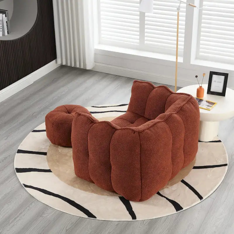 Fauteuil Poire en Tissu Bouclé avec Repose-pieds – Kaki Jaune / Café / Rouge Marron / Gris / Vert Olive, pour 1 à 2 Personnes