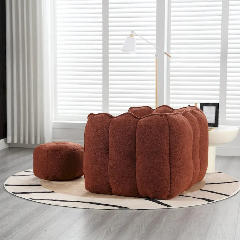 Fauteuil Poire en Tissu Bouclé avec Repose-pieds – Kaki Jaune / Café / Rouge Marron / Gris / Vert Olive, pour 1 à 2 Personnes