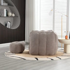 Fauteuil Poire en Tissu Bouclé avec Repose-pieds – Kaki Jaune / Café / Rouge Marron / Gris / Vert Olive, pour 1 à 2 Personnes