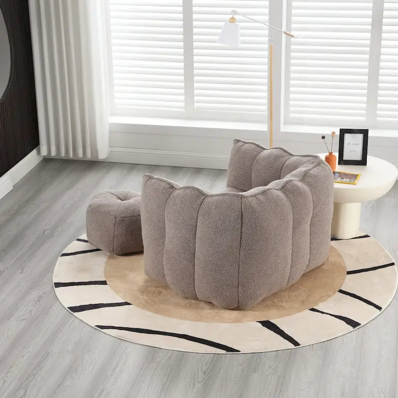 Fauteuil Poire en Tissu Bouclé avec Repose-pieds – Kaki Jaune / Café / Rouge Marron / Gris / Vert Olive, pour 1 à 2 Personnes