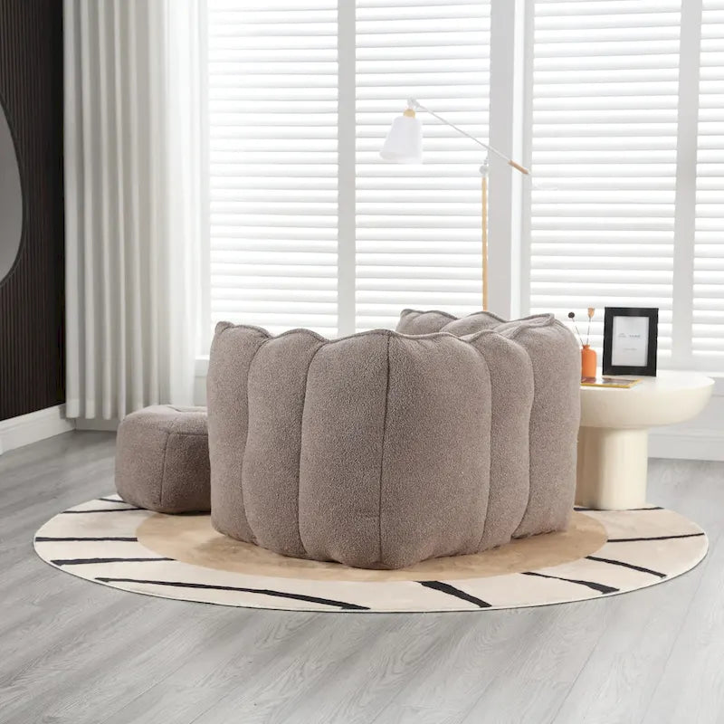Fauteuil Poire en Tissu Bouclé avec Repose-pieds – Kaki Jaune / Café / Rouge Marron / Gris / Vert Olive, pour 1 à 2 Personnes