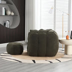 Fauteuil Poire en Tissu Bouclé avec Repose-pieds – Kaki Jaune / Café / Rouge Marron / Gris / Vert Olive, pour 1 à 2 Personnes