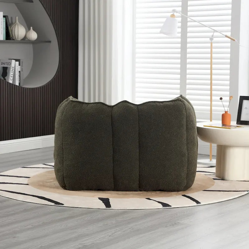 Fauteuil Poire en Tissu Bouclé avec Repose-pieds – Kaki Jaune / Café / Rouge Marron / Gris / Vert Olive, pour 1 à 2 Personnes