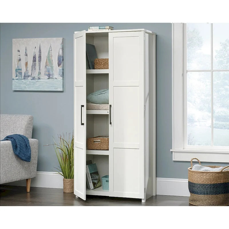 Meuble de rangement à 2 portes en bois blanc avec 4 étagères fixes pour 1