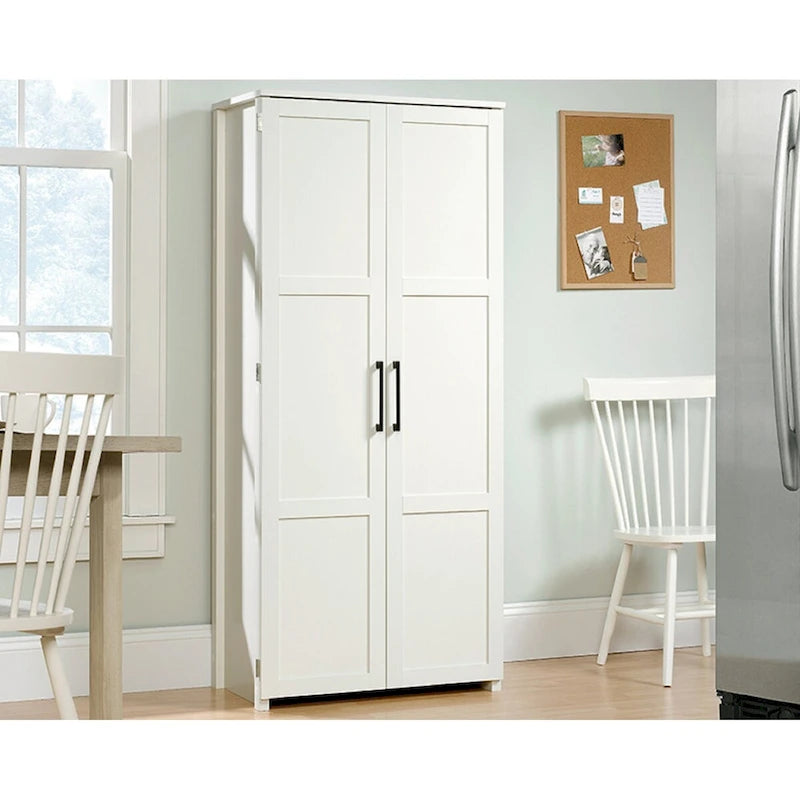 Meuble de rangement à 2 portes en bois blanc avec 4 étagères fixes pour 1