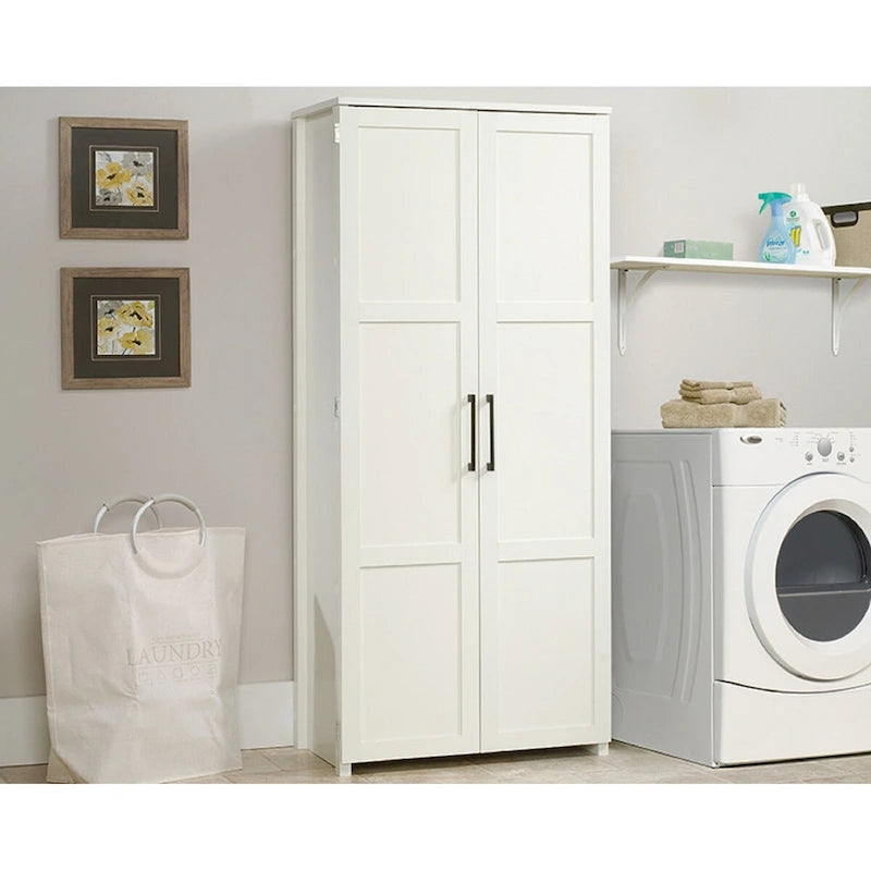 Meuble de rangement à 2 portes en bois blanc avec 4 étagères fixes pour 1
