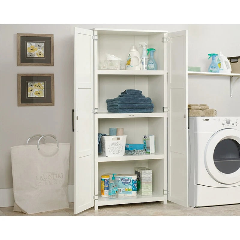 Meuble de rangement à 2 portes en bois blanc avec 4 étagères fixes pour 1