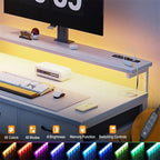 Bureau de jeu blanc pur en métal et bois avec bande LED, 3 tiroirs en tissu et chargement USB pour 1 personne