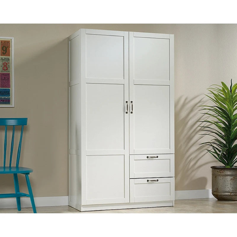 Armoire de rangement avec tringle et tiroirs en chêne blanc / chêne des Highlands / sycomore argenté pour 1 personne