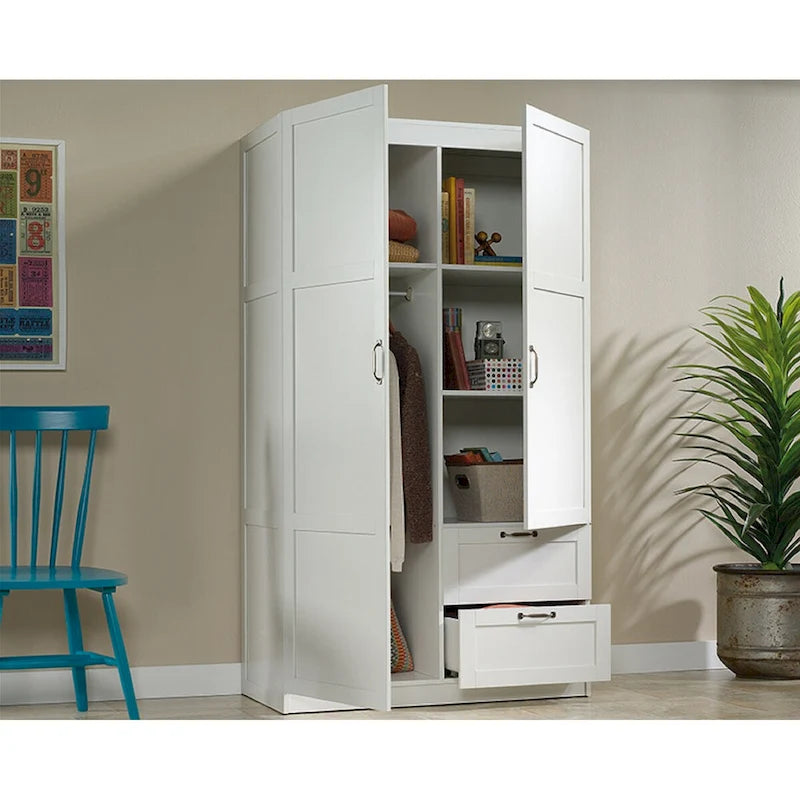 Armoire de rangement avec tringle et tiroirs en chêne blanc / chêne des Highlands / sycomore argenté pour 1 personne