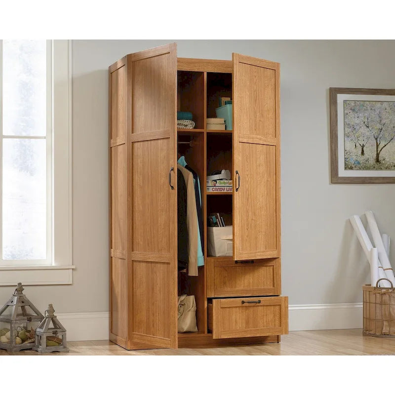 Armoire de rangement avec tringle et tiroirs en chêne blanc / chêne des Highlands / sycomore argenté pour 1 personne