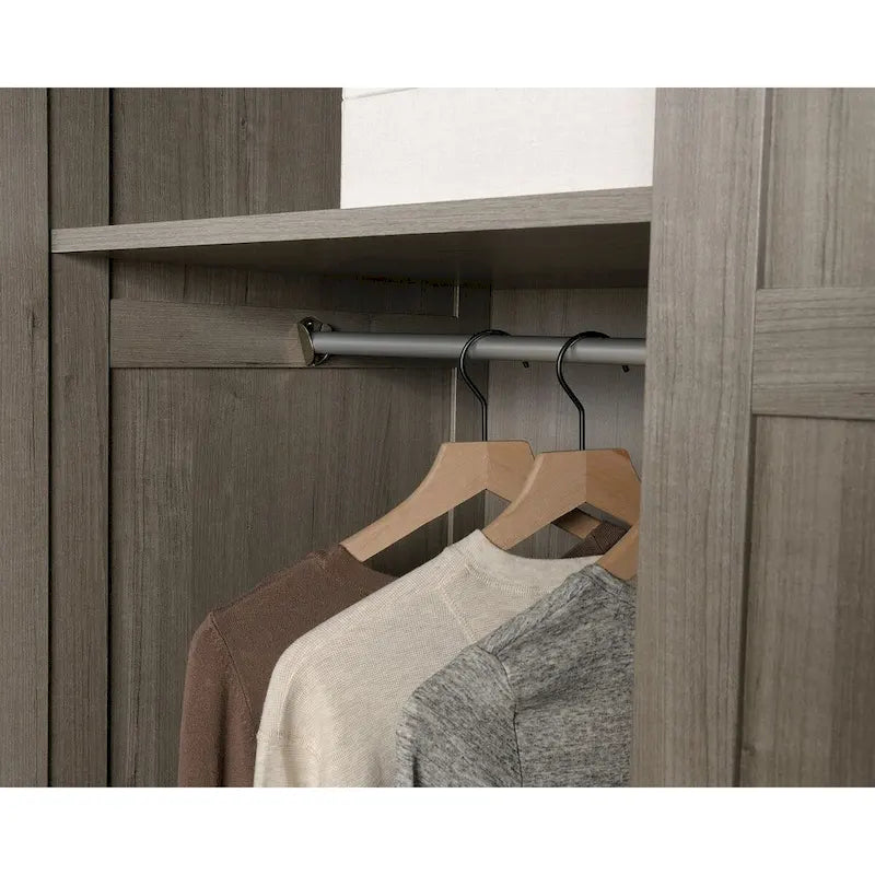 Armoire de rangement avec tringle et tiroirs en chêne blanc / chêne des Highlands / sycomore argenté pour 1 personne