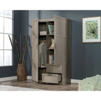 Armoire de rangement avec tringle et tiroirs en chêne blanc / chêne des Highlands / sycomore argenté pour 1 personne