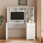 Bureau d'ordinateur blanc en MDF avec étagère, tiroirs, 3 prises CA et 2 ports USB pour 1 personne