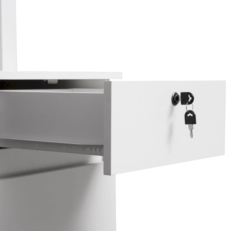 Bureau d'ordinateur blanc en MDF avec étagère, tiroirs, 3 prises CA et 2 ports USB pour 1 personne