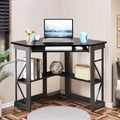 Bureau d'angle à 90° en MDF Noir / Marron antique / Blanc / Marron foncé / Marron clair / Doré avec tiroir-clavier et étagère pour 1
