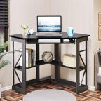 Bureau d'angle à 90° en MDF Noir / Marron antique / Blanc / Marron foncé / Marron clair / Doré avec tiroir-clavier et étagère pour 1