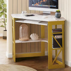 Bureau d'angle à 90° en MDF Noir / Marron antique / Blanc / Marron foncé / Marron clair / Doré avec tiroir-clavier et étagère pour 1
