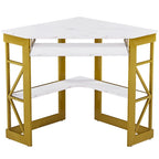 Bureau d'angle à 90° en MDF Noir / Marron antique / Blanc / Marron foncé / Marron clair / Doré avec tiroir-clavier et étagère pour 1