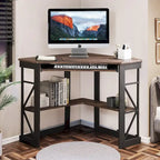 Bureau d'angle à 90° en MDF Noir / Marron antique / Blanc / Marron foncé / Marron clair / Doré avec tiroir-clavier et étagère pour 1
