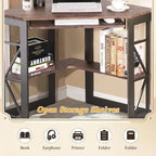 Bureau d'angle à 90° en MDF Noir / Marron antique / Blanc / Marron foncé / Marron clair / Doré avec tiroir-clavier et étagère pour 1