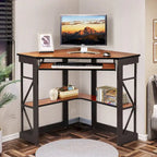 Bureau d'angle à 90° en MDF Noir / Marron antique / Blanc / Marron foncé / Marron clair / Doré avec tiroir-clavier et étagère pour 1