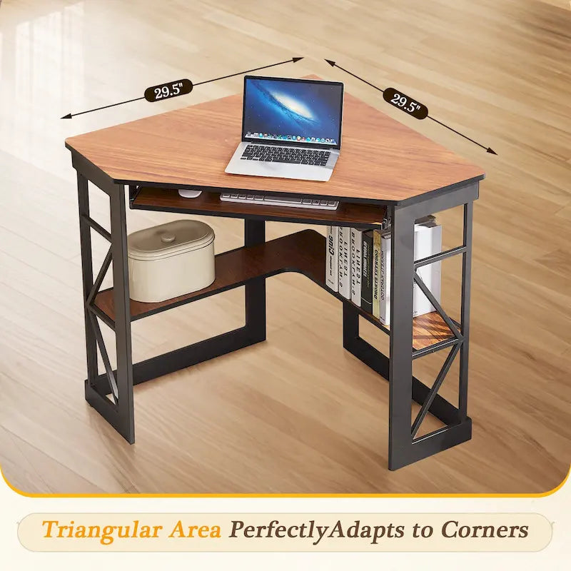 Bureau d'angle à 90° en MDF Noir / Marron antique / Blanc / Marron foncé / Marron clair / Doré avec tiroir-clavier et étagère pour 1