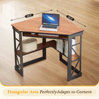 Bureau d'angle à 90° en MDF Noir / Marron antique / Blanc / Marron foncé / Marron clair / Doré avec tiroir-clavier et étagère pour 1