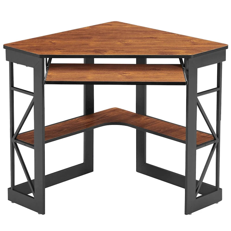 Bureau d'angle à 90° en MDF Noir / Marron antique / Blanc / Marron foncé / Marron clair / Doré avec tiroir-clavier et étagère pour 1