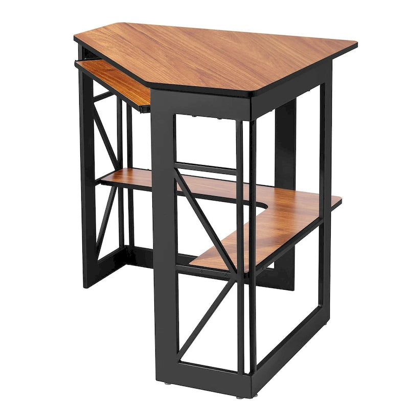 Bureau d'angle à 90° en MDF Noir / Marron antique / Blanc / Marron foncé / Marron clair / Doré avec tiroir-clavier et étagère pour 1
