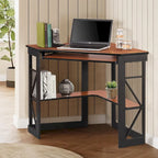 Bureau d'angle à 90° en MDF Noir / Marron antique / Blanc / Marron foncé / Marron clair / Doré avec tiroir-clavier et étagère pour 1