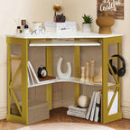 Bureau d'angle à 90° en MDF Noir / Marron antique / Blanc / Marron foncé / Marron clair / Doré avec tiroir-clavier et étagère pour 1