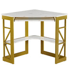 Bureau d'angle à 90° en MDF Noir / Marron antique / Blanc / Marron foncé / Marron clair / Doré avec tiroir-clavier et étagère pour 1